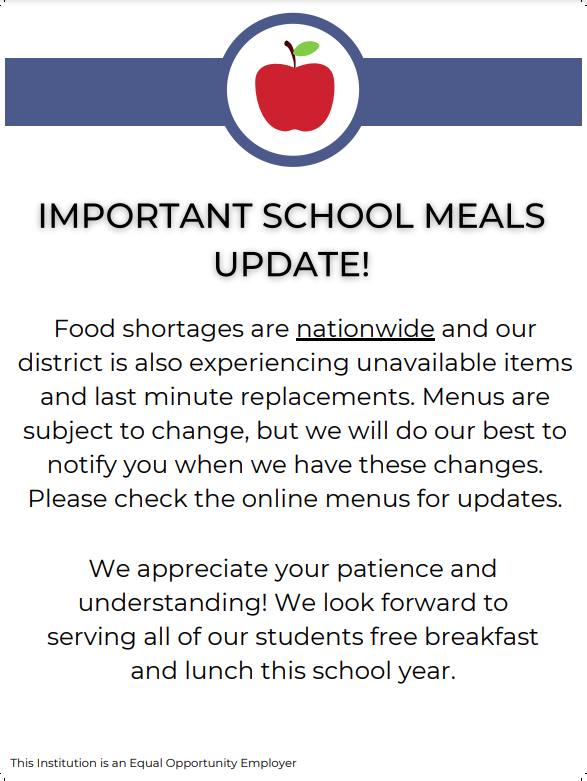 Important School Meals Update flyer